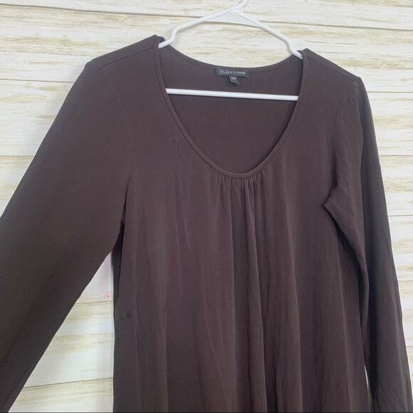 Eileen Fisher 100% Silk Scoop Neck Mini Dress Brown - Picture 3 of 6